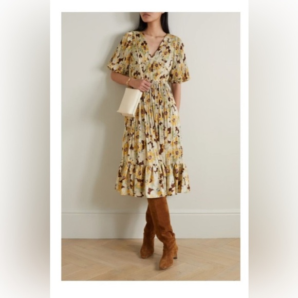 NEW POLO RALPH LAUREN Micro Pleated Floral Satin Midi Dress Size 10 - Picture 1 of 12